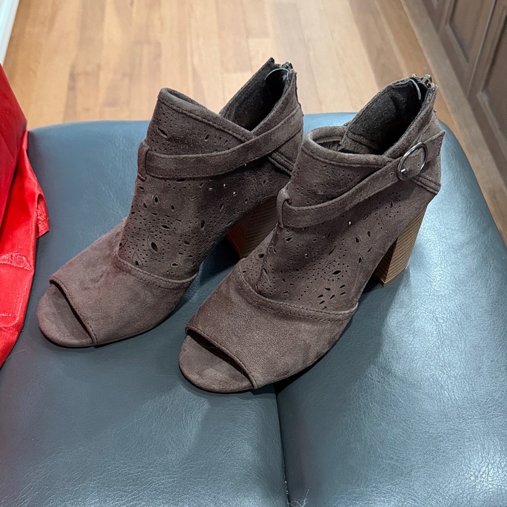 Brown Peep-Toe Ankle Boots